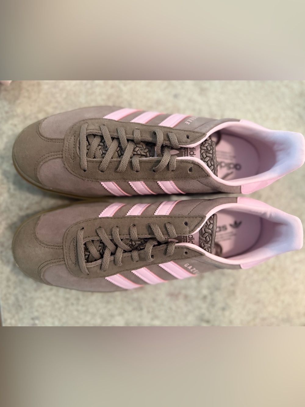 adidas Women's Taupe Sneakers with Pink Stripes